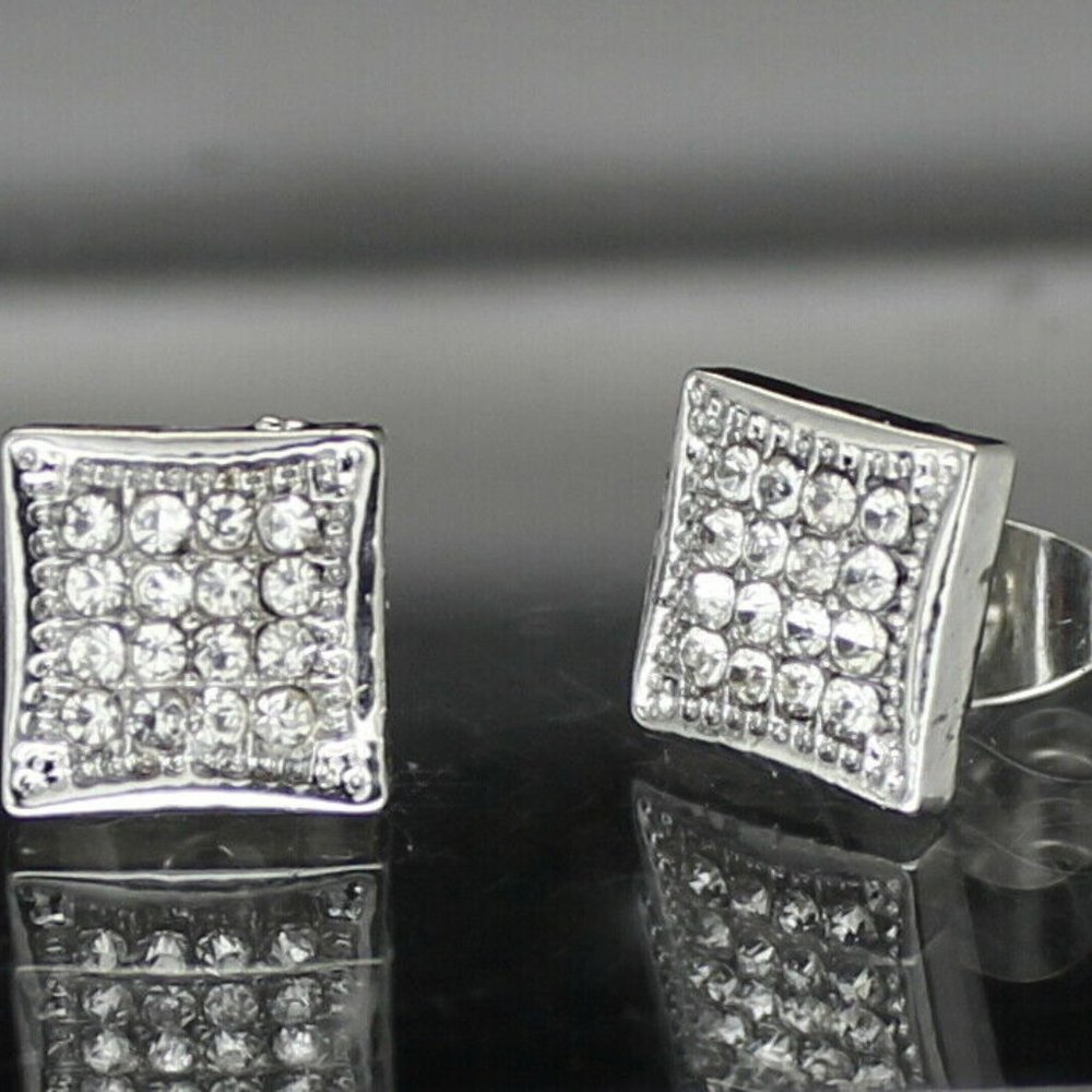 Mens Square Gold Plated Hip Hop Earrings - Picture 4 of 7